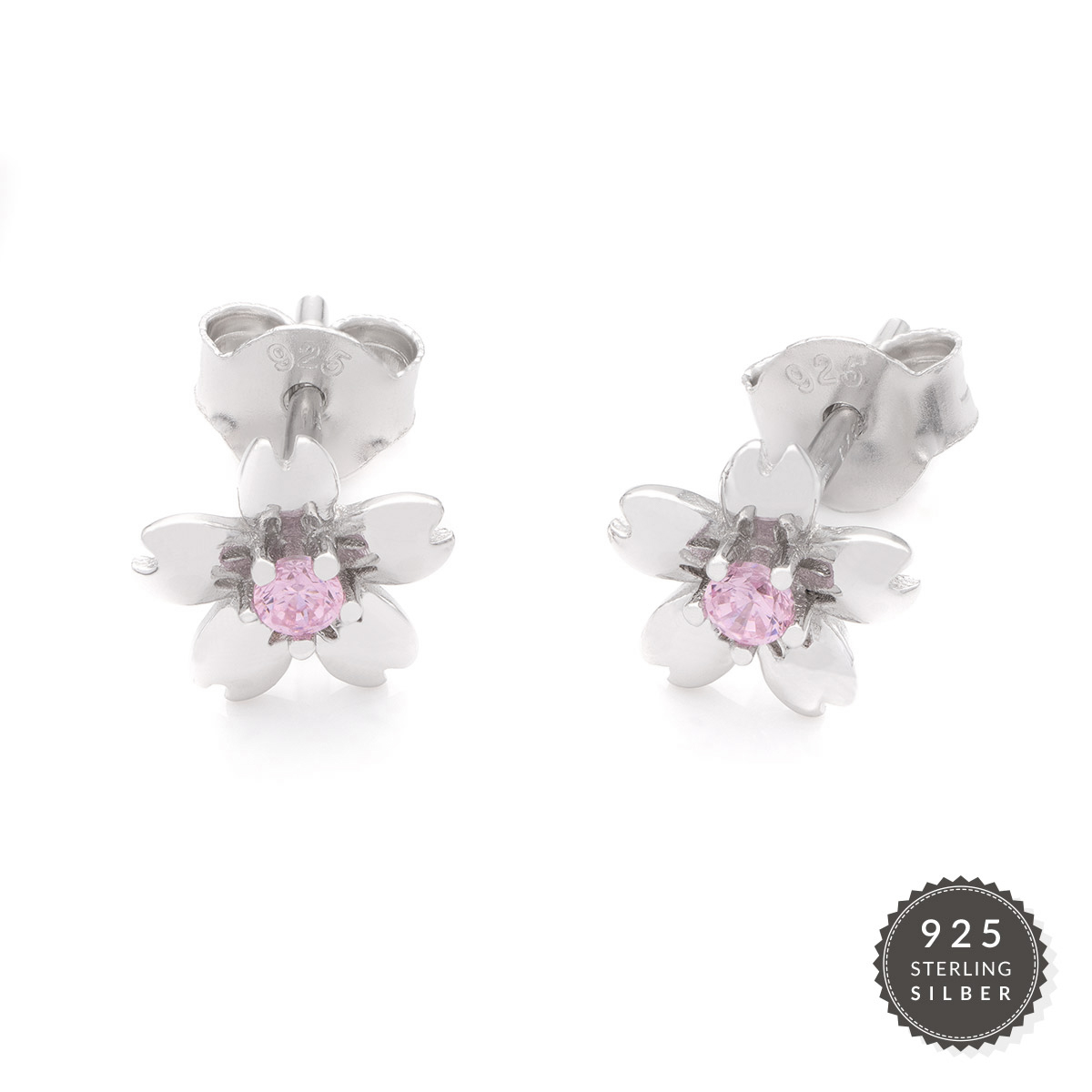 Ohrstecker Pink Silver Flower