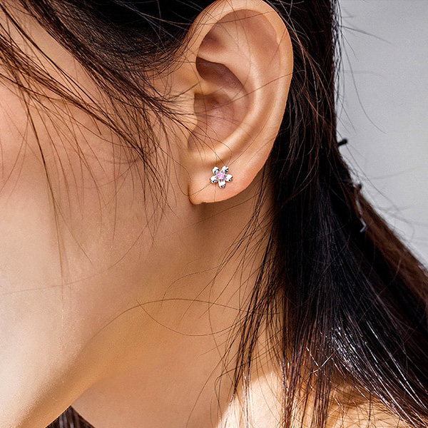 Ohrstecker Pink Silver Flower